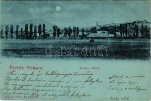 1901 Villány, látkép este holdfényben. Schwarz Manó kiadása (b)