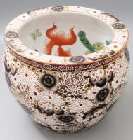 Kína, Qianlong aranyhal tartó edény, kívül-belül kézzel festett, hibátlan, d: 33 cm, m: 25 cm