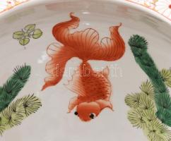 Kína, Qianlong aranyhal tartó edény, kívül-belül kézzel festett, hibátlan, d: 33 cm, m: 25 cm