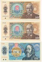 Csehszlovákia 1986. 10K (2x) sorszámkövetők "P 10 838977 - P 10 838978" + 1988. 20K T:F, szép papír Czechoslovakia 1986. 10 Korun (2x) consecutive serials "P 10 838977 - P 10 838978" + 1988. 20 Korun C:F, fine paper Krause P#94