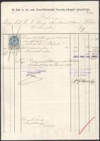 1915 Kézzel írt igazolás az S.M.S. Körös - Dunai Flottila monitor hajópecsétjével DDSG számlán, a hajó tisztjétől /  Invoice from the Board of Directors of the Imperial and Royal First Danube-Ferry Company DDSG to the Marinesektion in Vienna for work done on S.M.S. Körös, dated 20/V 1915. Approved on the back by the monitor's commanding officer in Rjahovo on May 25, 1916. K.u.K. KRIEGSMARINE S.M.S. ?KÖRÖS? Kalis/Kohl No. 3 [type DK 4d] black and S.M. Schiff ?Körös? Kalis/Kohl No. 4 [type DL 1a] violet