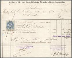 1915 Kézzel írt igazolás az S.M.S. Körös - Dunai Flottila monitor hajópecsétjével DDSG számlán, a ha...