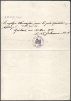 1915 Kézzel írt igazolás az S.M.S. Körös - Dunai Flottila monitor hajópecsétjével DDSG számlán, a ha...