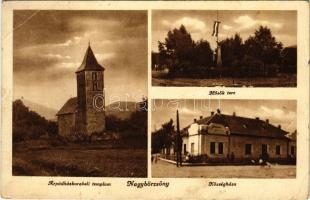 Nagybörzsöny, Árpád-ház korabeli templom, Hősök tere, Országzászló, hősi emlékmű, Községháza (EB)