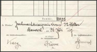 1917 Az S.M.S. Enns - Dunai Flottila monitor parancsnokának kézzel írt kimutatása fizetésekről, hajó...