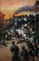 Első világháborús osztrák-magyar katonai művészlap, gőzmozdony / WWI Austro-Hungarian K.u.k. military art postcard (EK)