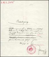 1917 Az S.M.S. Sava - Dunai Flottila monitor parancsnokának kézzel írt igazolása hajópecsétekkel

...