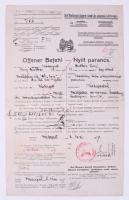 1917 Az S.M.S. Inn - Dunai Flottila monitor matróza részére kiadott nyílt parancs, érdekes fejlegyzésekkel és ritka hajópecsétekkel  Offener Befehl issued to 19-year old electrician Franz Mathis to travel from Budapest to Braila by way of Orsova to join S.M.S. Inn. Dated in Budapest on June 2, 1917.   Seal of the K.u.K. MARINEDETACHMENT KOMMANDO BUDAPEST front and back with the handwritten notation: ?Issued bread in kind for four days,? meaning that young Mr. Mathis probably had to do with stale bread for the four days he spent going from Budapest to Braila, where he arrived on June 6, 1917, according to the notation on the back of his Open Orders. K.u.K. KRIEGSMARINE * S.M.S. ?INN? * Kalis/Kohl No. 5 [type DO 1a] violet and S.M.S. ?INN? (60 cm x 5 cm) This seal of the DL 1c type is not listed in the Kalis/Kohl catalogue.