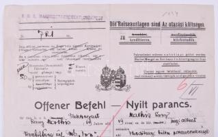 1917 Az S.M.S. Inn - Dunai Flottila monitor matróza részére kiadott nyílt parancs, érdekes fejlegyzé...