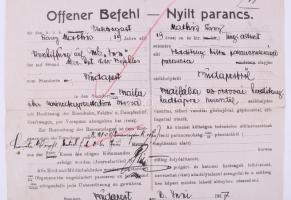 1917 Az S.M.S. Inn - Dunai Flottila monitor matróza részére kiadott nyílt parancs, érdekes fejlegyzé...