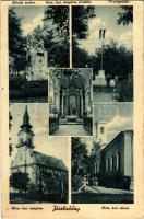 1944 Jászladány, Hősök szobra, emlékmű, Országzászló, Római katolikus templom, belső, főoltár, Római katolikus iskola (EB)