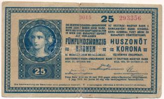 1918. 25K "3015" 4mm, hullámos hátlappal T:VG,G Hungary 1918. 25 Korona "3015" 4mm with wavy backside C:VG,G Adamo K22