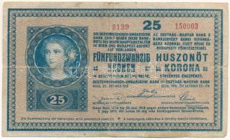 1918. 25K "3139" 3mm, hullámos hátlappal T:VG Hungary 1918. 25 Korona "3139" 3mm with wavy backside C:VG Adamo K22