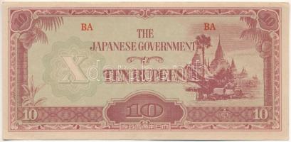 Mianmar / Japán megszállás 1942-1944. 10R "The Japanese Government", "BA" T:XF Myanmar / Japanese Occupation 1942-1944. 10 Rupees "The Japanese Government", "BA" C:XF Krause P#16
