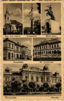 Kisújszállás, Római katolikus templom, Országzászló, Hősök szobra, Vasútállomás, autóbusz, Kir. Járásbíróság, Városháza (EB)