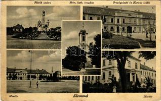 1941 Körmend, Hősök szobra, Római katolikus templom, Országzászló és Korona szálloda, Piactér, Kórház (ázott sarok / wet corner)
