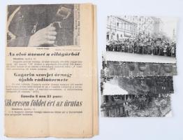 1961 Jurij Gagarin űrhajós Budapesten 4 db eredeti fotó 14x9 cm + kapcsolódó újság