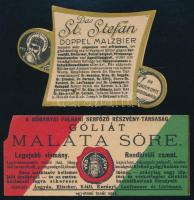 ca 1920 Szent István sör, idegen nyelven, két címke, egyik sérült. Korányi, stb ajánlásával