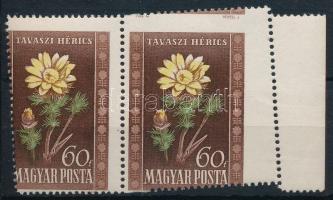 1950 Virág I. 60f ívszéli pár elfogazva / shifted perforation