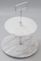 Kétszintes márványlapos asztalközép kínáló, d: 25 cm, m: 32 cm