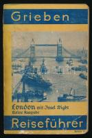 London und Insel Wight. Kleine Ausgabe. Grieben Reiseführer Band 17. Berlin, 1934, Grieben-Verlag, 167+(1) p.+ 3 (kihajtható) t.; 20+(2) p.+ 1 (kihajtható, nagyméretű térkép) t. Német nyelven. Kiadói papírkötés, kissé viseltes, kopottas borítóval.