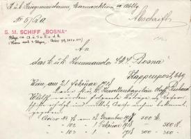 1918 Az S.M.S. Bosna - Dunai Flottila hajó részére kézzel írt hivatalos utasítás, ritka hajópecsétek...