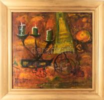 Krafcsik Adolf (1953-2017), kárpátaljai festő: Csendélet. Olaj, vászon. Jelzés nélkül. Dekoratív fakeretben. 60x63 cm