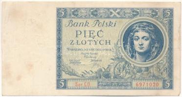 Lengyelország 1930. 5Zl "CD 6971020" T:F, szép papír Poland 1930. 5 Złotych "CD 6971020" C:F, fine paper Krause P#72