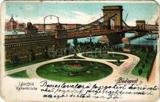 1905 Budapest, Lánchíd, Országház, Parlament, Bazilika. litho (EM)