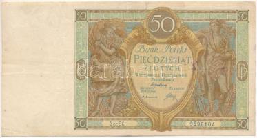 Lengyelország 1929. 50Zl "EK. 9596104" T:F, szakadás Poland 1929. 50 Złotych "EK. 9596104" C:F, tear Krause P#71