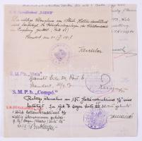 1916 Az S.M. Pb. Barsch - Dunai Flottila hajó részére készült Ganz számla és igazolás, ritka hajópecsétekkel   Official note about a part of the ship?s machinery dated April 30, 1917, attached to an invoice from Granz &amp; Comp.-Danubius, addressed to the command of the k.u.k. Marinedetachemt in Budapest.. K.u.K. KRIEGSMARINE * S.M. Pb. ?BARSCH? * Kalis/Kohl No. 1 [type DK 4c] violet ? S. M. Patrouillenboot ?BARSCH? Unlisted seal of the Kalis/Kohl type DL 1b, violet ?