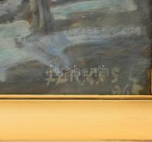 Farkas Lajos (1919-1998): Hegyoldal. Olaj, farost. Jelzett. Hátoldalán Képcsarnok Vállalat címkéjéve...