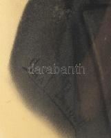 Gaál B jelzéssel: Fiatal férfi portréja, 1906. Szén, papír, sérült. Üvegezett, antik, sérült fakeret...