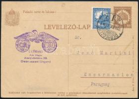 1931 Díjkiegészített díjjegyes levelezőlap Paraguayba / PS-card with additional franking to Paraguay