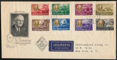 1947 Roosevelt sor légi FDC-n New Yorkba / Mi 985-992 on airmail FDC to New York