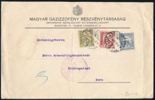 1916 Levél Svájcba küldve, cenzúrázva, vegyes bérmentesítéssel, "BUDAPEST" - "BERN"