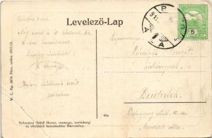 1911 Barcs, Dráva part, kikötő gőzhajóval, vasútállomás, tehervagonok. W.L. Bp. 5018. Schwarcz Adolf...