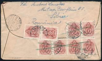 1942 Levél Nagybányára, majd Budapestre továbbküldve 10 db Portó bélyeggel, kézbesítési előjegyzésse...