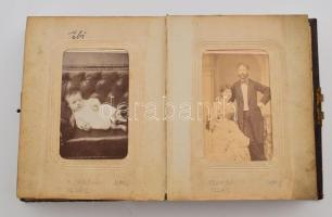 cca 1860-1910 Régi fotóalbum összesen 24 db keményhátú fotóval (vizitkártyák), közte az Osztrák-Magy...