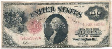 Amerikai Egyesült Államok 1917. 1$ "United States Note" piros pecséttel, "T24691897A" sorszámmal. Szign.: "Frank White" &amp; "Harley V. Speelman" T:VG, restaurált / USA 1917. 1 Dollar "United States Note" with red seal, with "T24691897A" serial number. Sign.: "Frank White" &amp; "Harley V. Speelman " C:VG, restored Krause P#187(5)