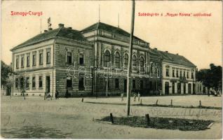 1911 Csurgó, Somogy-Csurgó; Széchenyi tér, Magyar Korona szálloda, Járási Bank és Takarékpénztár, Járási önsegélyző szövetkezet. W.L. Bp. 6138. Kasztl Bertalan kiadása + "ZÁKÁNY - BÁTTASZÉK 43. SZ. A" vasúti mozgóposta bélyegző (fa)
