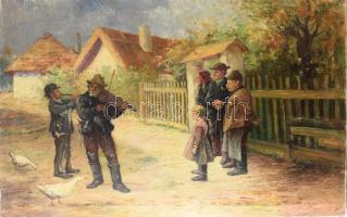 Gebauer Ernő (1892-1962): Zenélő társaság. Olaj, vászon. Jelezve balra lent. 70×100 cm