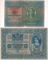 1902. 1000K piros "MAGYARORSZÁG" felülbélyegzéssel + 1912. 100K piros "MAGYARORSZÁG&q...