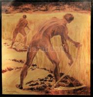 Olvashatatlan jelzéssel: Kaszáló aktok. Akvarell, papír. Üvegezett fakeretben. 16×16 cm