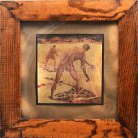 Olvashatatlan jelzéssel: Kaszáló aktok. Akvarell, papír. Üvegezett fakeretben. 16×16 cm