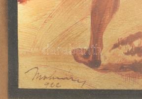 Olvashatatlan jelzéssel: Kaszáló aktok. Akvarell, papír. Üvegezett fakeretben. 16×16 cm