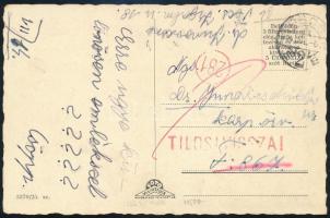 1944 Képeslap, visszaküldve "TILOS! VISSZA!" / Postcard, returned