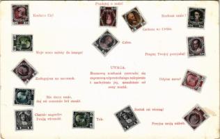 Uwaga, Rozmowe markami prowadzi sie zapomoca odpowiedniego nalepienia i nachylenia jej... / Polish stamps (EK)