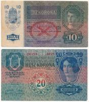 1913. 20K "2205 260734", felülbélyegzés nélkül + 1915. 10K "1152 462162", felülbélyegzés nélkül T:F, az egyik szép papír Adamo K11, K17