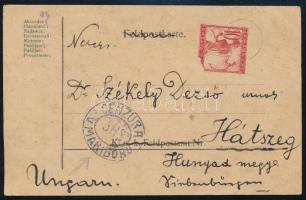 1918 Levelezőlap szerb cenzúrával